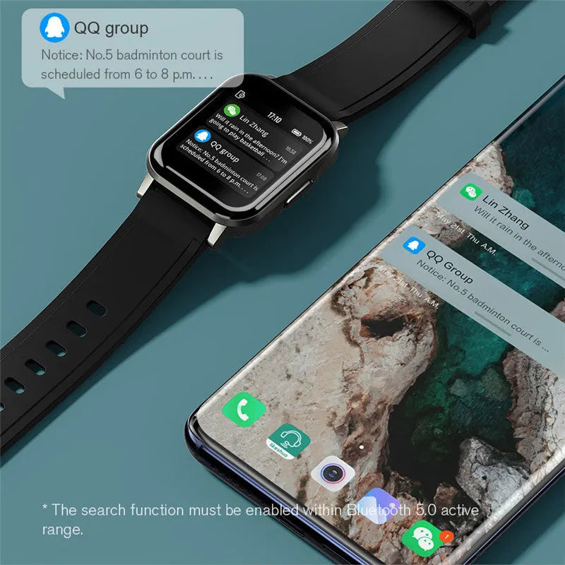 Black waterproof smart bracelet with 1.4-inch screen on silicone wrist strap showing heart rate display