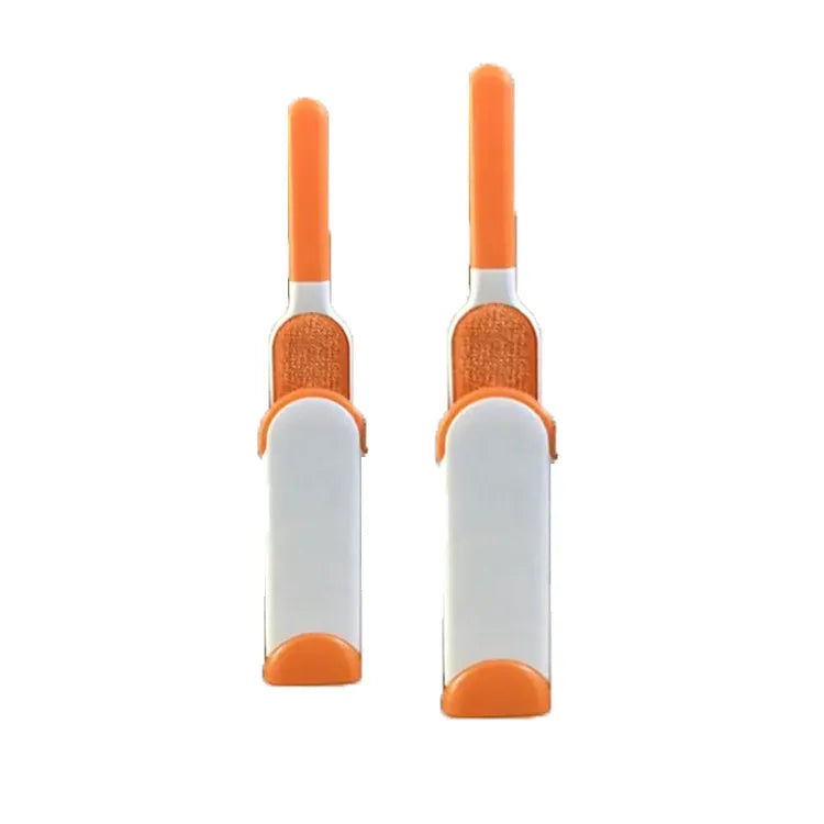Reusable pet hair removal brush with double-sided roller and self-cleaning base