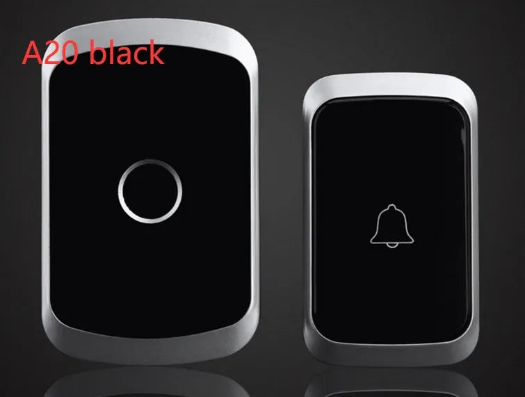 Wireless doorbell system with plug-in receiver and battery transmitter showing colour options