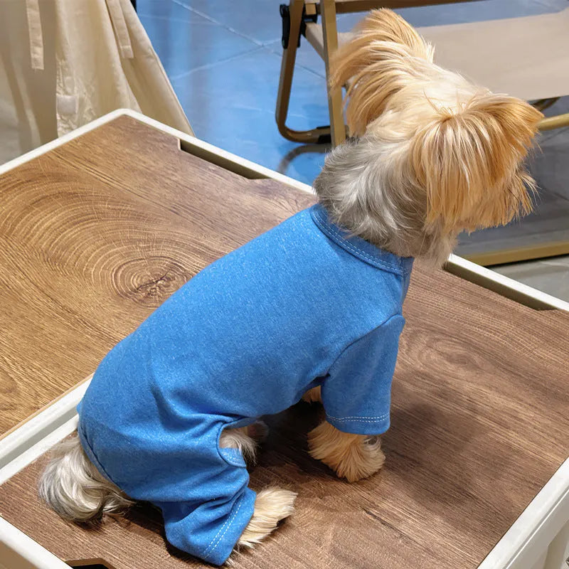 Four-legged cotton pet undershirt for small dogs, solid colour design, five sizes S-XXL