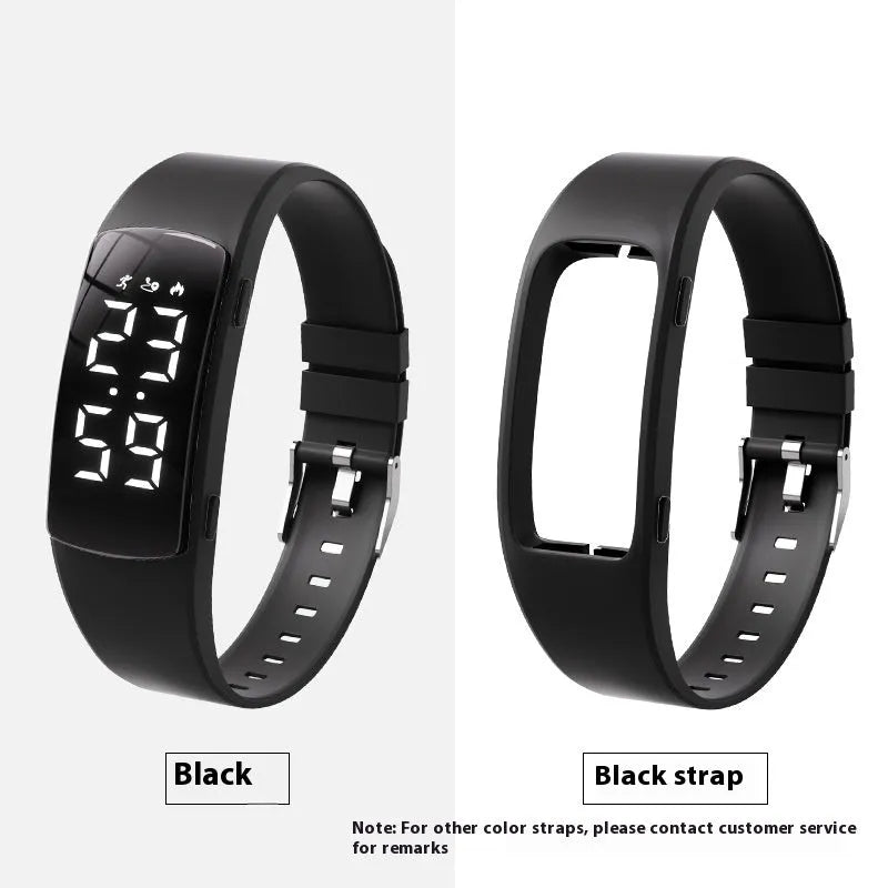 Vibration alarm waterproof electronic watch with coloured silicone strap and LED display.
