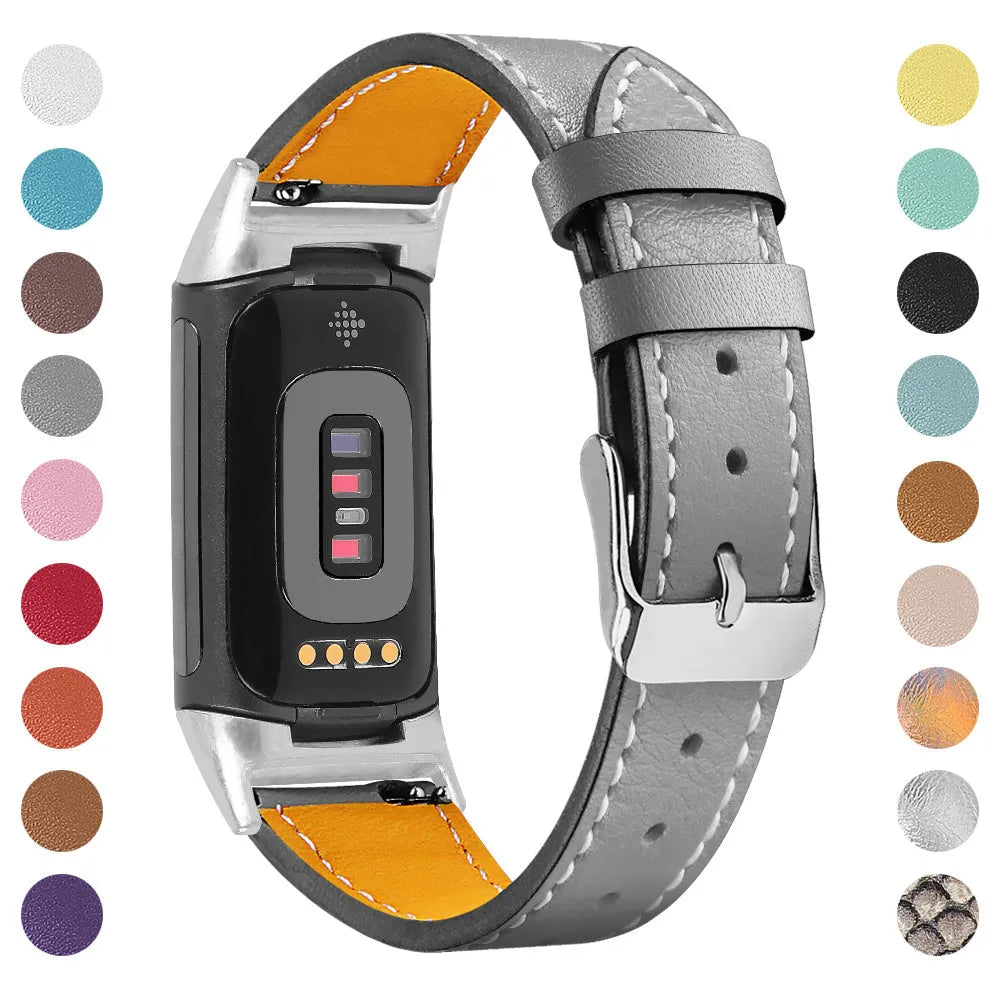 Genuine leather replacement watch strap for Fitbit Charge 5 and Charge 6 in multiple colour options