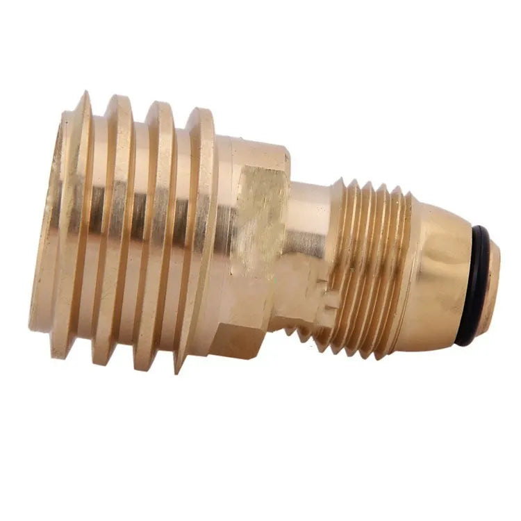 Brass gas brazier copper adapter with gold finish showing taper thread design