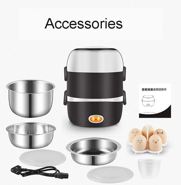 USB-powered electric lunch box showing 190mm dimensions and layered design