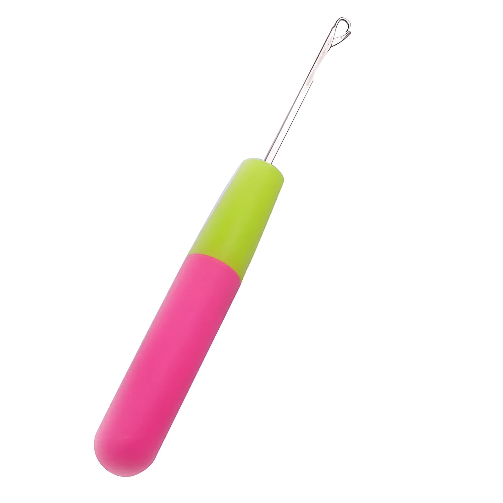 Crochet needle with yellow pink plastic handle and metal hook for dreadlock weaving