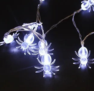 Halloween LED string lights with pumpkin bat ghost spider pendants on 1.2m white cord