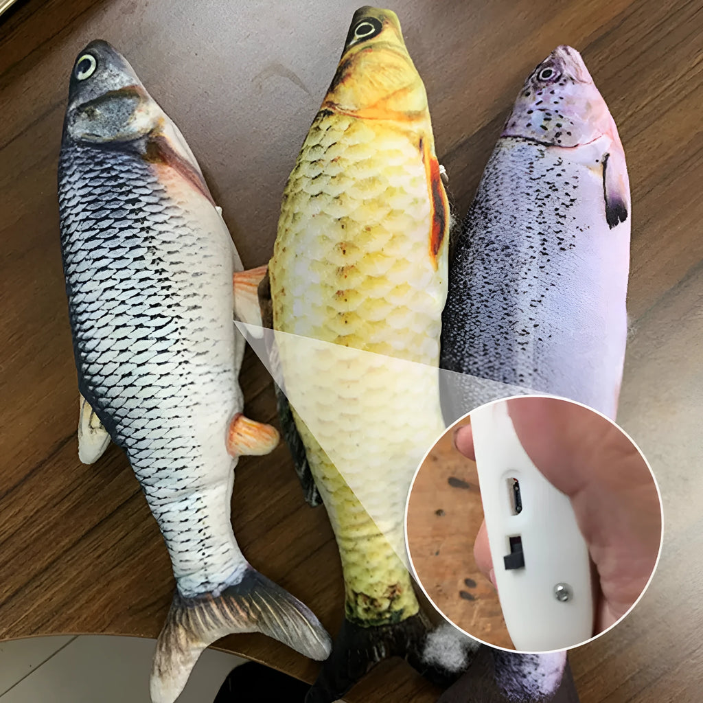 Multicolour electronic jumping fish cat toy with USB charging cable, 30cm length