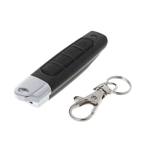 A handheld 433MHz remote control for garage rolling doors, shown in one of four colour options.