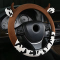 Short plush car steering wheel cover in black, 38cm diameter