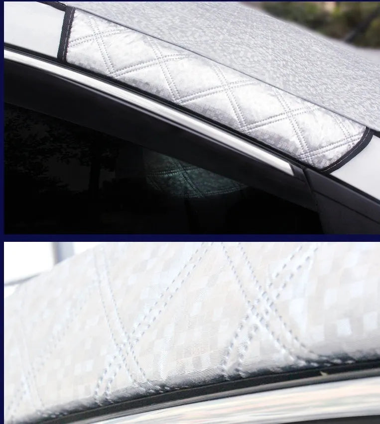 Aluminised film car front windshield snow cover with external anti-theft design in large size