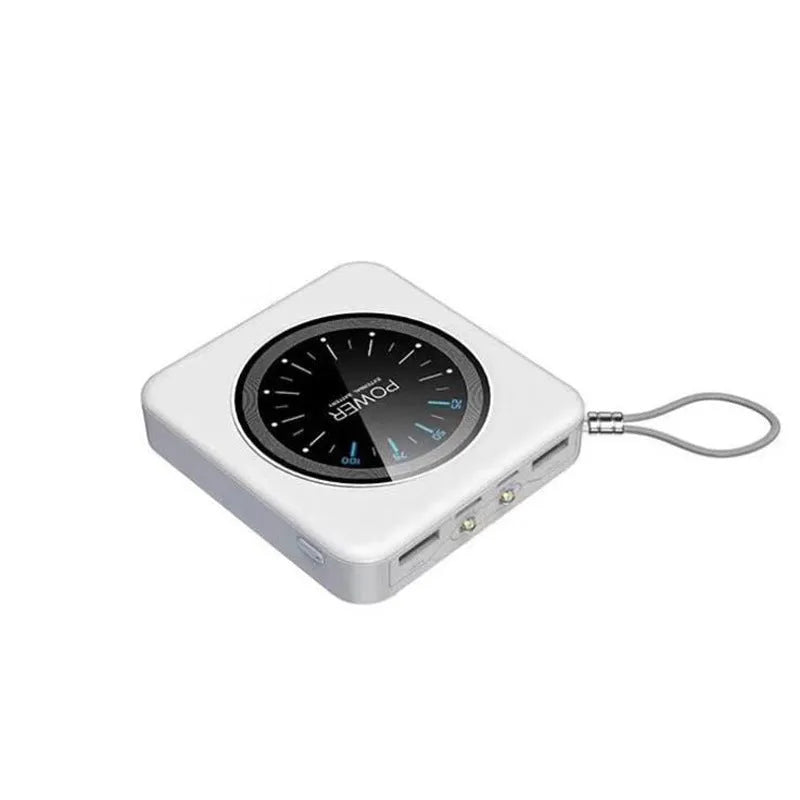Mini clock charger portable power bank in alloy case with multiple capacity options and multi-USB port output