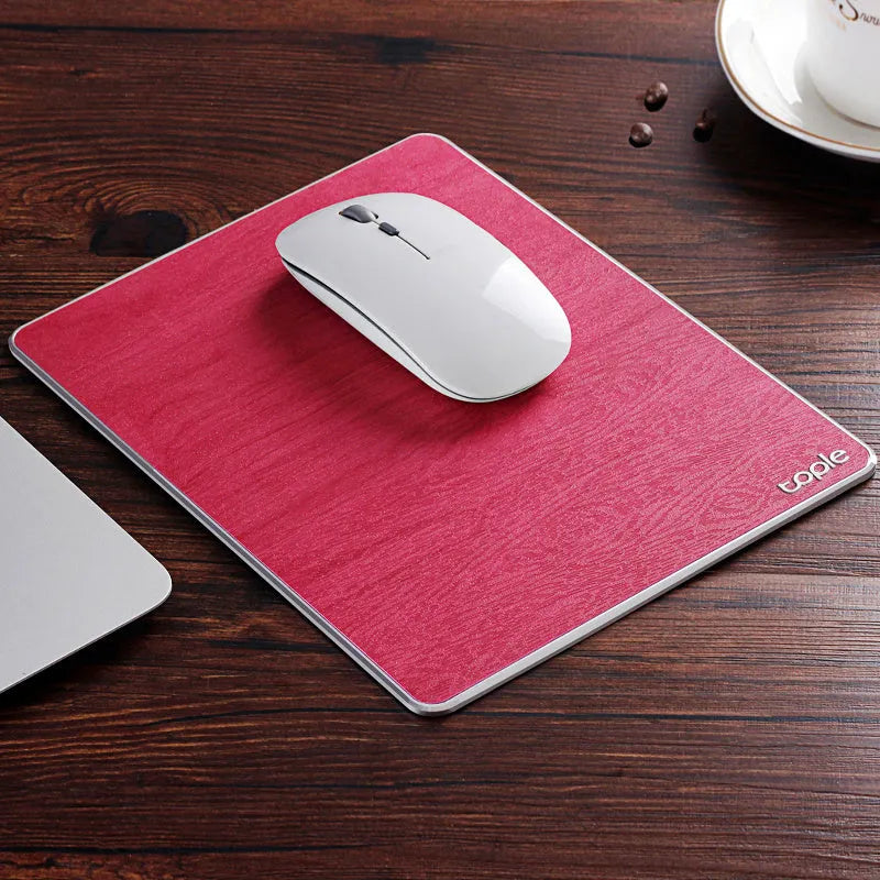 Oversized aluminium alloy mouse pad 249x200mm with PU leather surface and non-slip silica gel base, Black