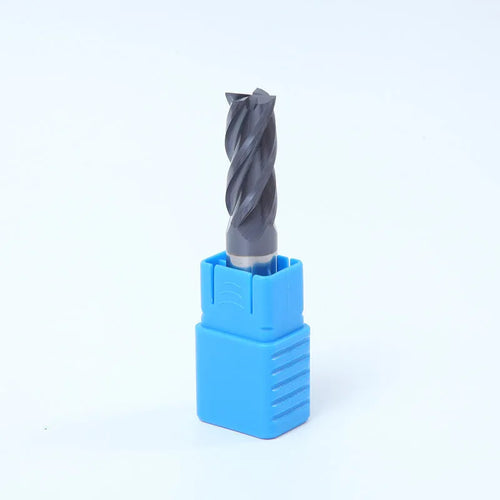 Carbide milling cutter with straight shank and spiral cutting edge showing 4-slot design