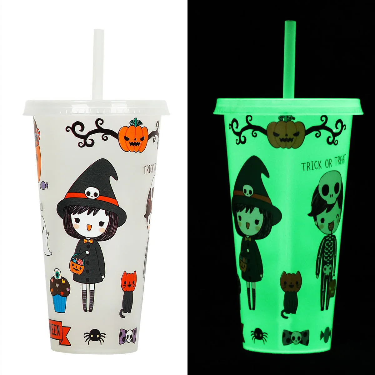 Halloween luminous straw sippy cup with 720ml capacity and PP plastic construction