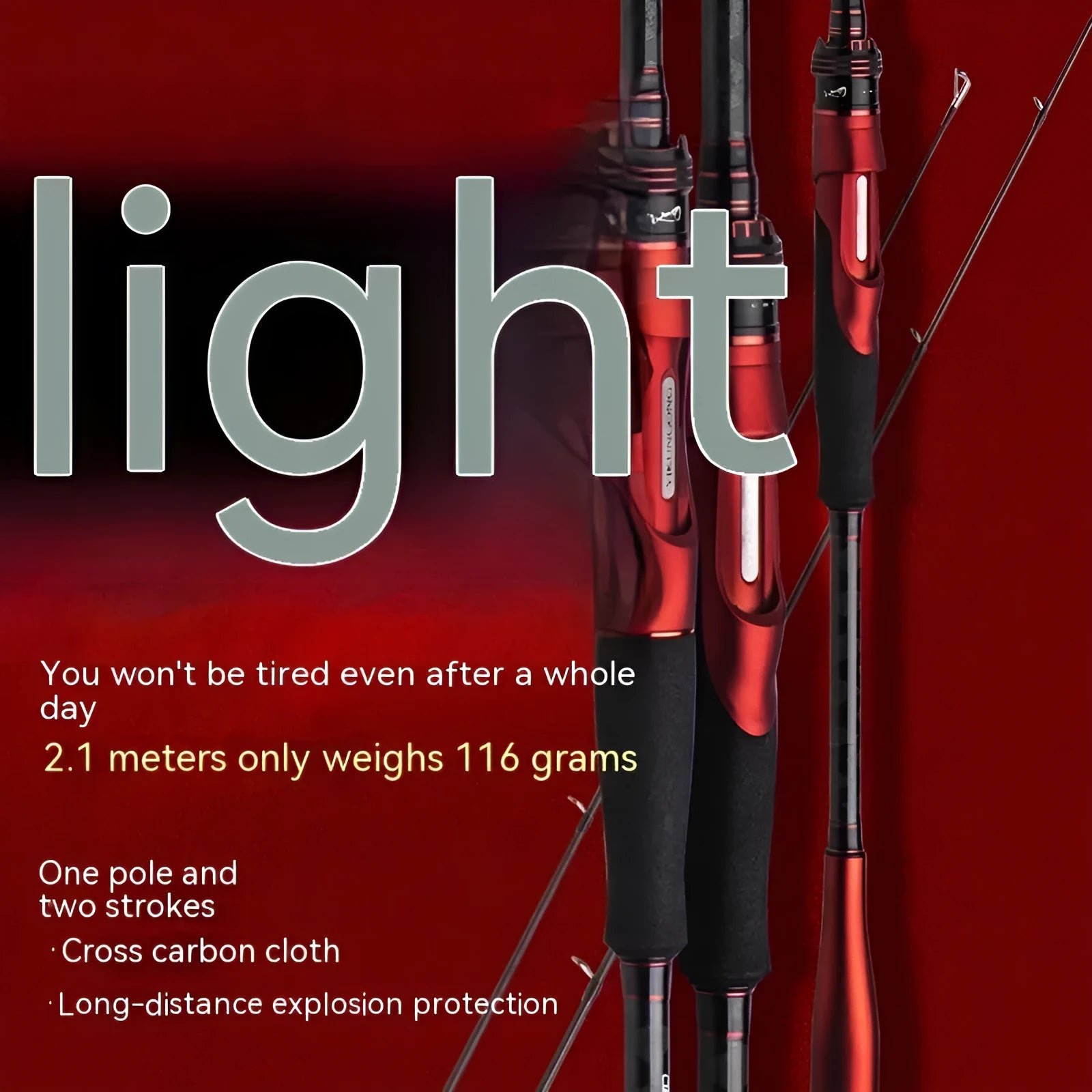 Carbon fibre fishing rod showing straight handle and pikestaff style options for lure fishing.