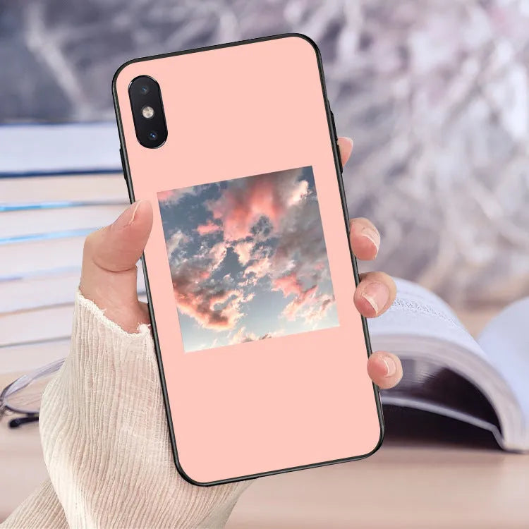 Pink painted TPU phone case with roll brush texture and European lattice and floral pattern