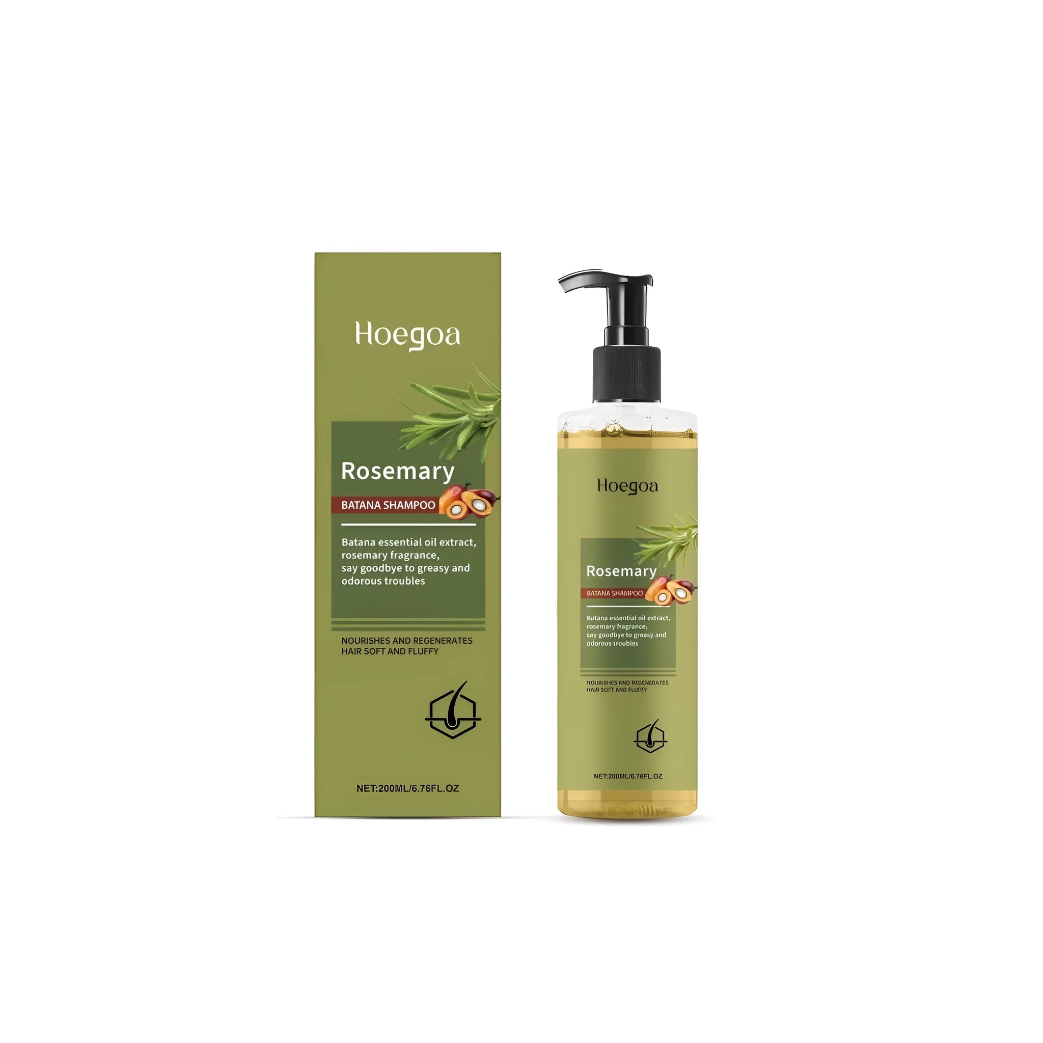 200ml bottle of Rosemary Hair Growth Shampoo with botanical ingredients listed on label.