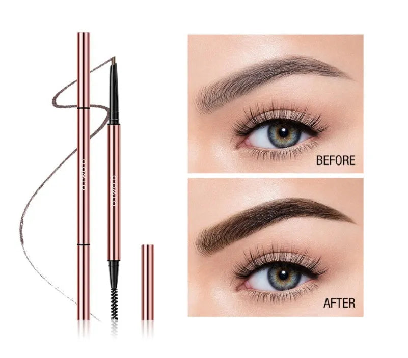 Slim 0.7 cm wide eyebrow make-up pencil in a colour box, available in six shade options.