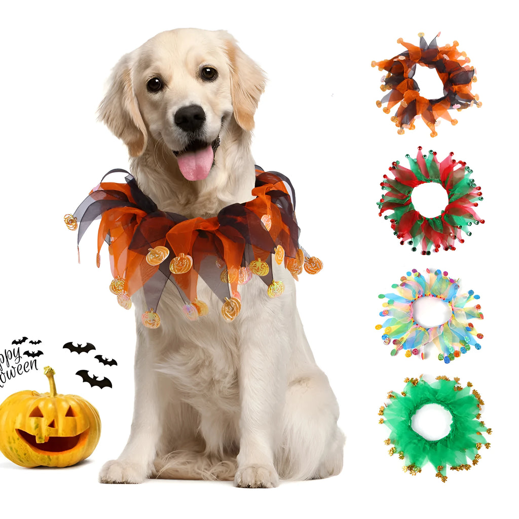 Tie-dye pattern dog collar in Halloween and Christmas colour styles made from cloth