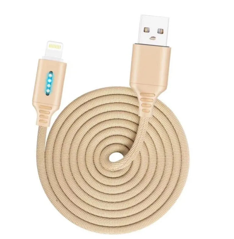 Fabric braided USB fast charging cable in black, shown with Android and Type-C connectors.
