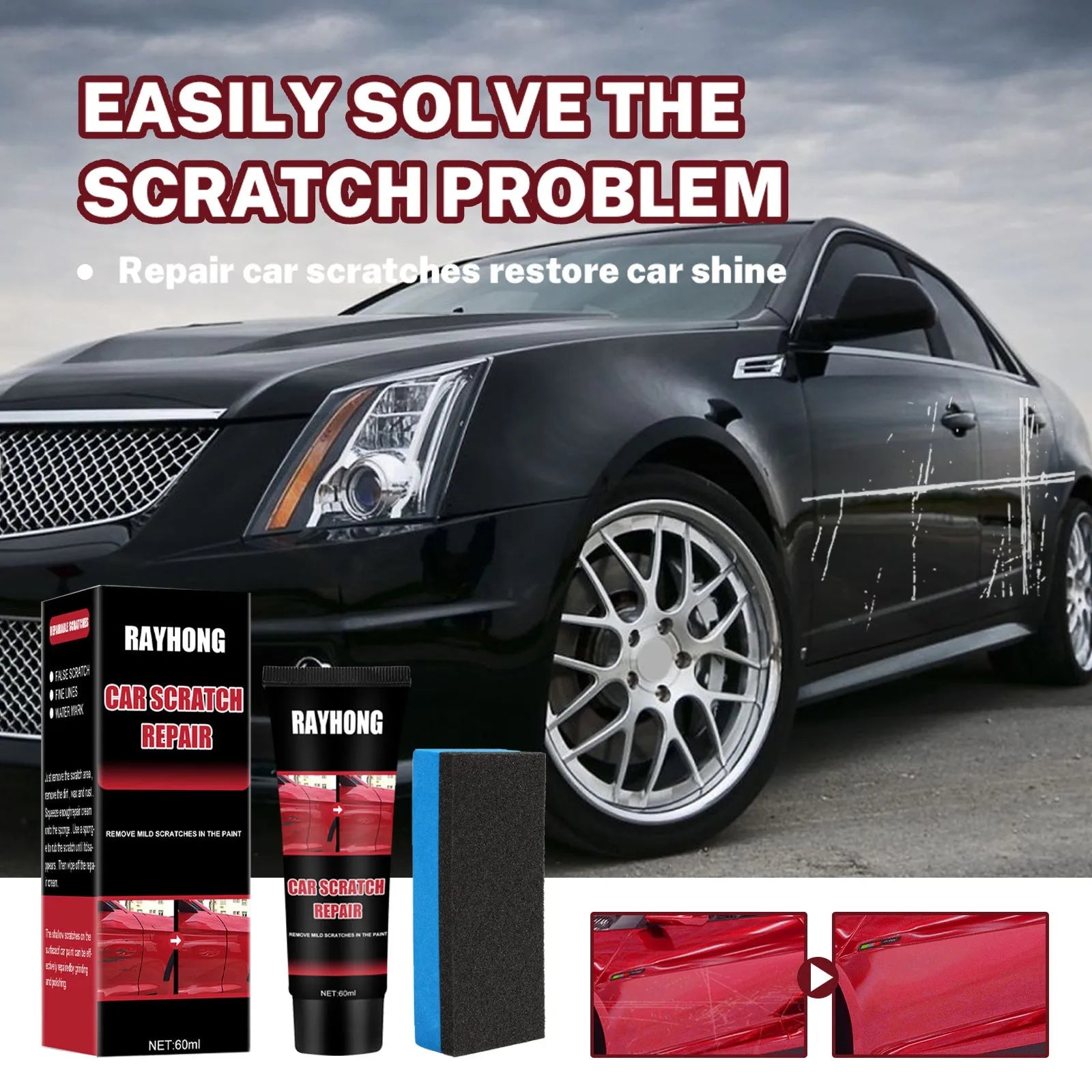 60ml bottle of car scratch repair wax with applicator for paint surface maintenance.