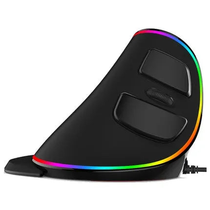 Vertical ergonomic snail-shaped computer mouse with RGB lighting and USB cable