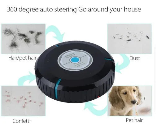 Round auto cleaner robot in black with microfiber pad, 22.5cm size, for floor sweeping