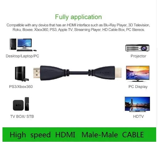 Gold-plated HDMI cable with male connectors for HDTV and gaming systems