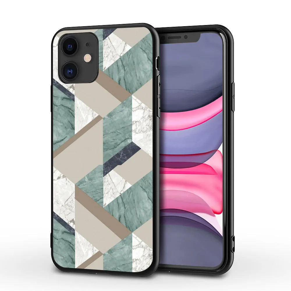 Marble pattern iPhone case showing shockproof waterproof design with precise port cutouts