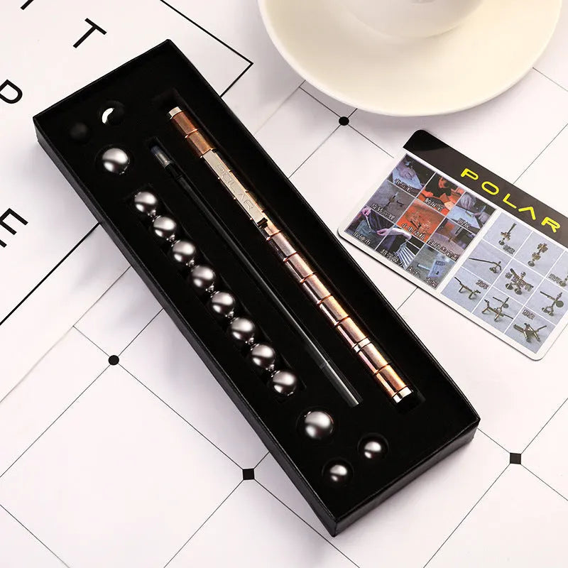 Magnetic modular pen with 13 rings, 12 steel balls, 3 refills, and capacitive head in silver iron box