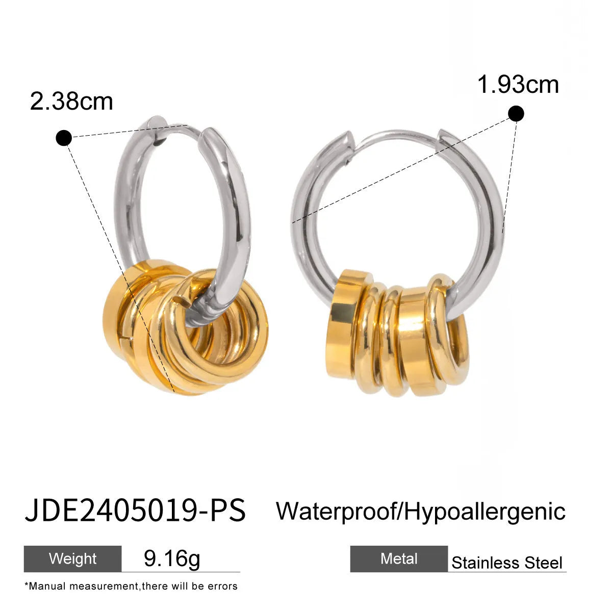Stainless steel ins style earrings with electroplated finish in JDE2405019 colour.
