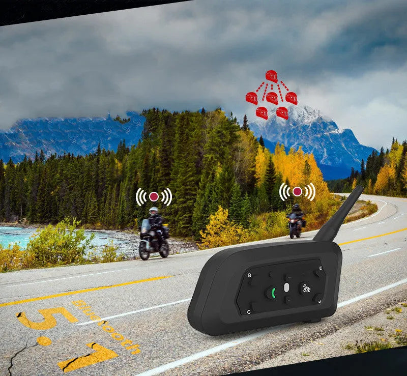 V6 Pro motorcycle helmet Bluetooth intercom unit with mounting clip and headphones