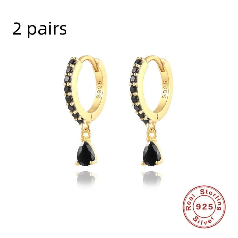 S925 sterling silver water drop earrings with geometric shape and decorative elements