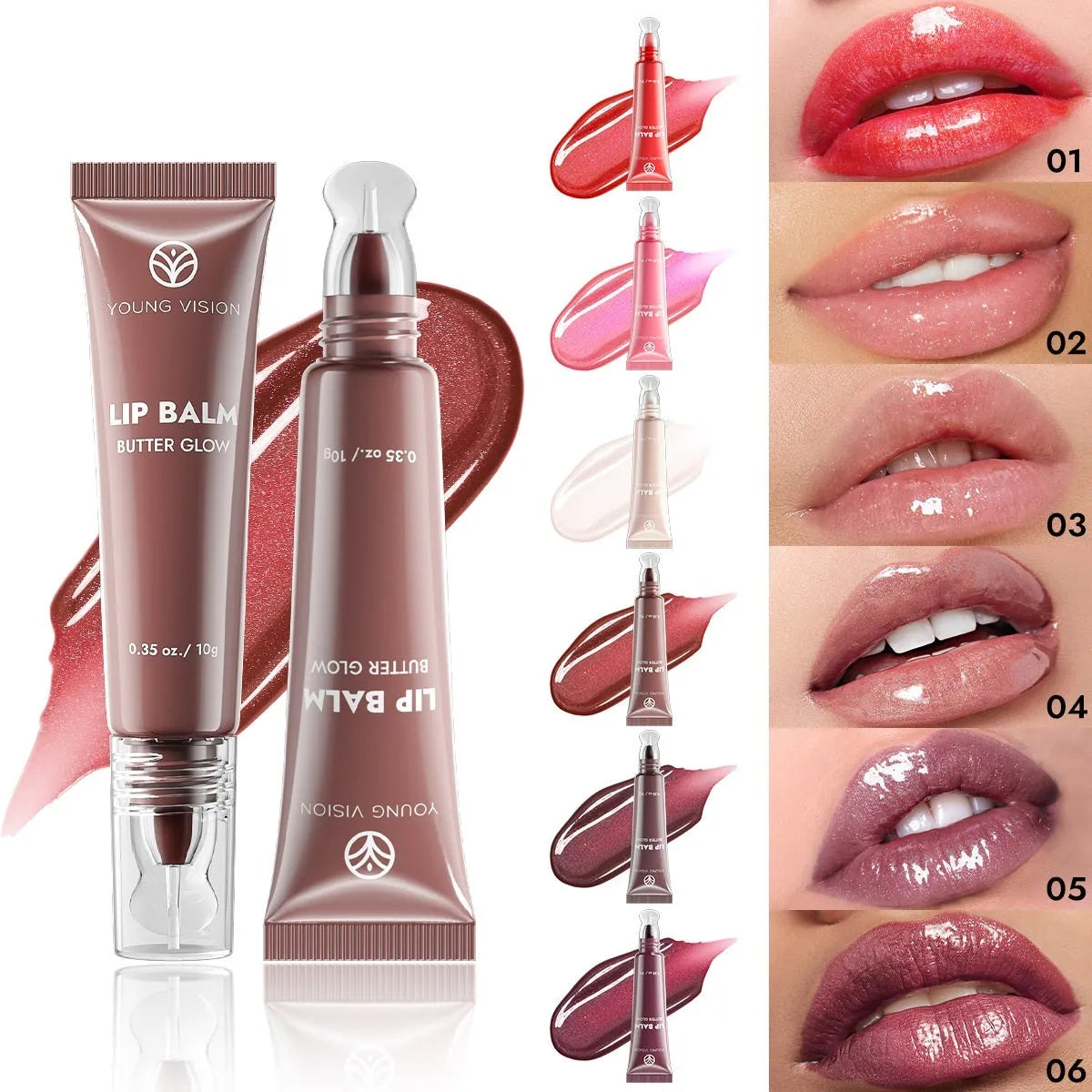 Modular plug hose lip gloss in six colours with moisturising natural stereo finish 10g standard size