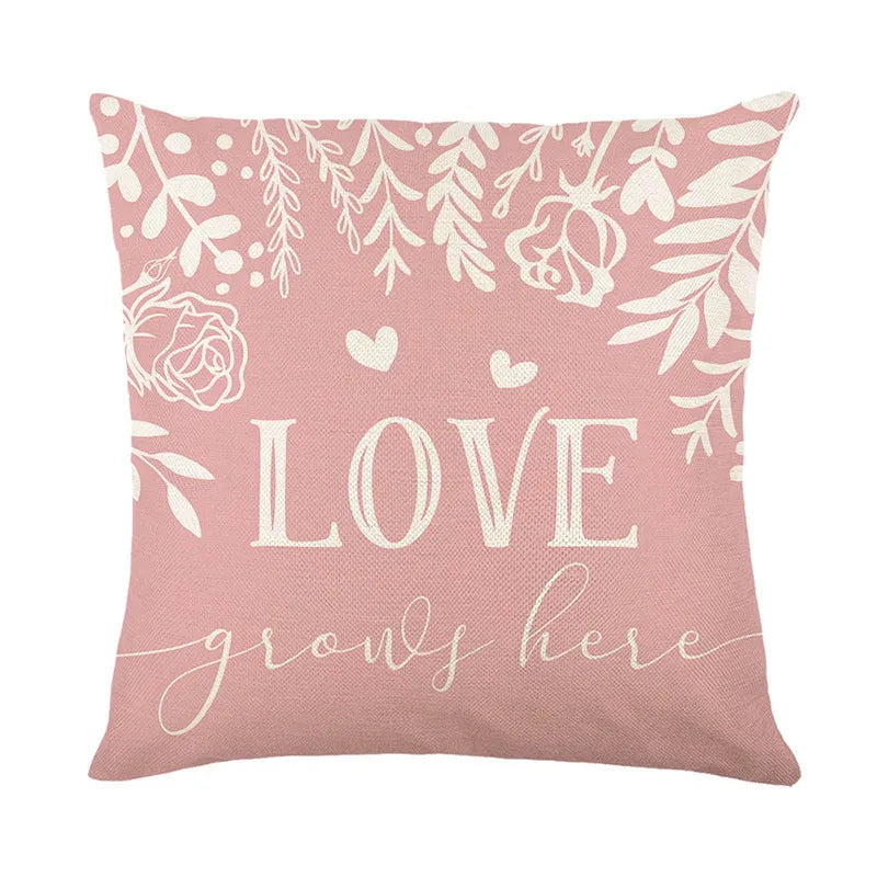 Printed plaid pillow cover with heart pattern for 45 cm cushions in Valentine's Day colours