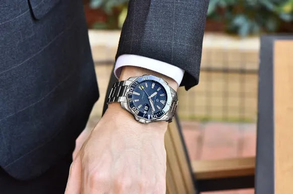 Men's mechanical watch PD-1617 with stainless steel case and strap, silver dial, black details, 14.3mm dial