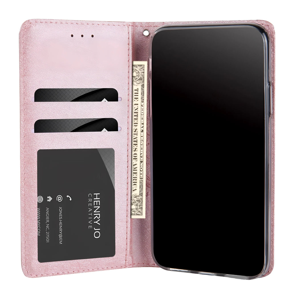 PU leather flip phone case with card slots for Apple iPhone in multiple colour options