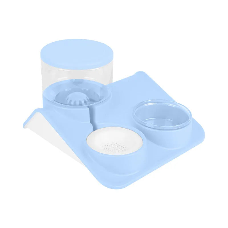 Pet feeder double bowl automatic drinking fountain in blue, grey and pink, 32cm by 30.5cm by 19.5cm