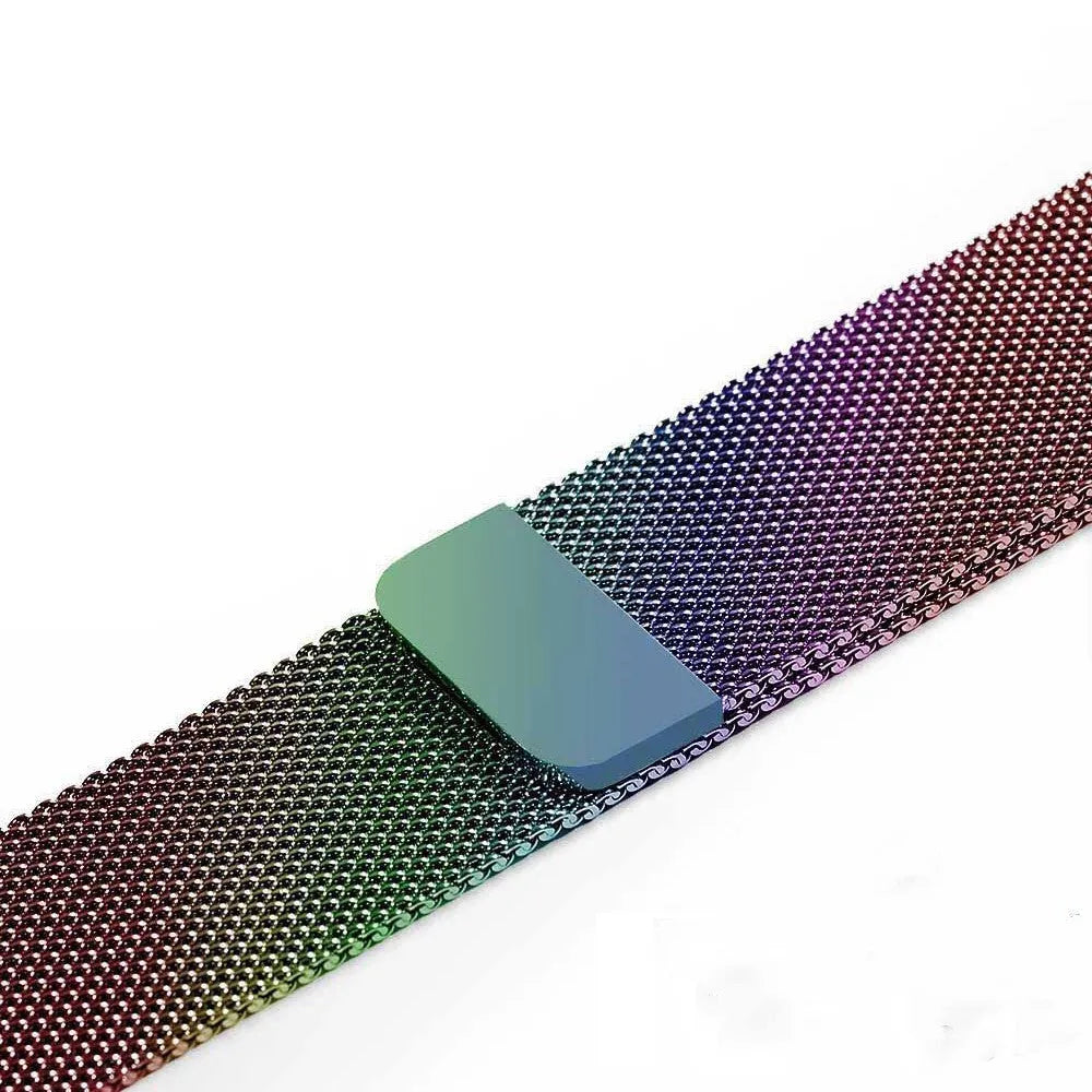 Stainless steel watch strap in silver, shown with measurements for 38mm/42mm cases and 22mm/24mm lugs.