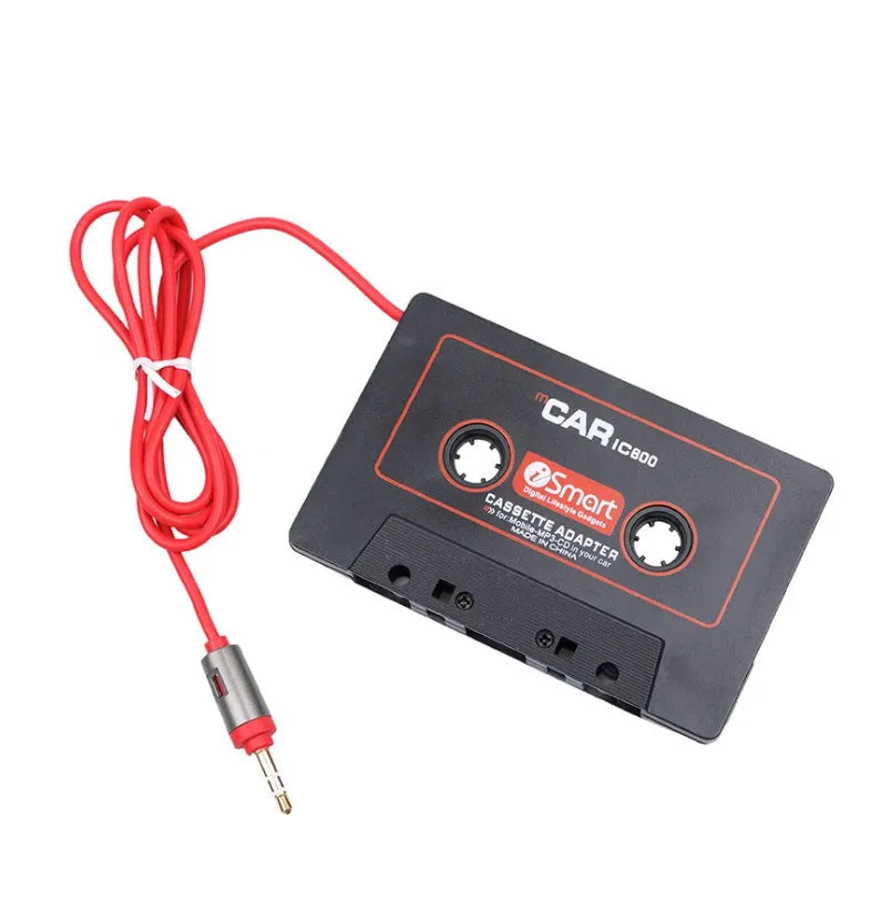 Black cassette adapter for car stereo connecting MP3 players and mobile phones via 3.5mm jack
