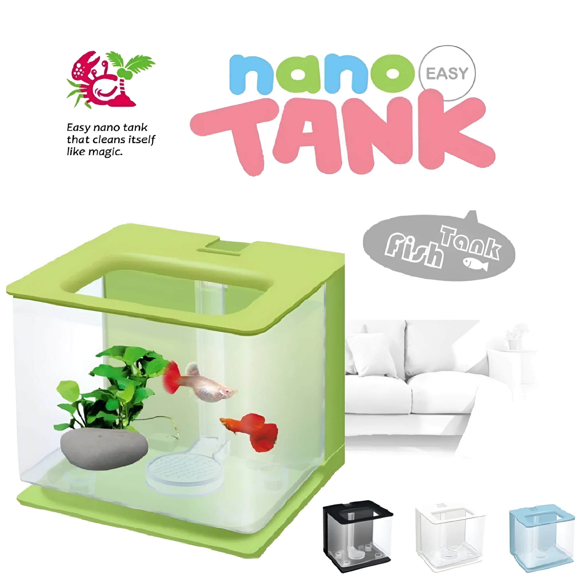 Self-cleaning small fish tank 2.5L compact desktop aquarium 18x17x16.5cm