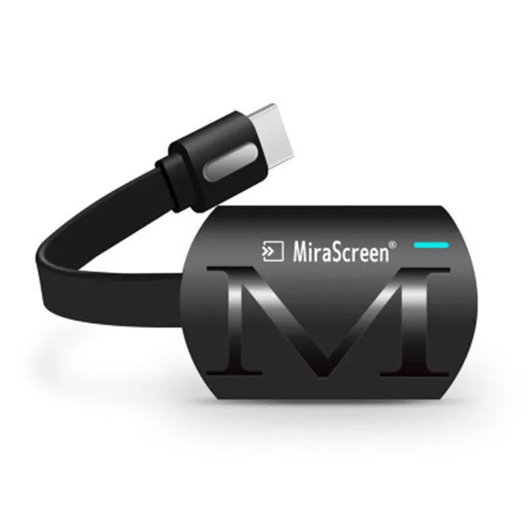 Black smart TV dongle for screen mirroring smartphones to television with HDMI output