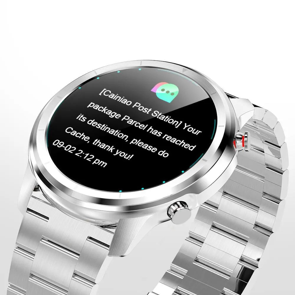 LEMFO LF26 smart bracelet on a wrist, showing its 1.3-inch screen and side button.
