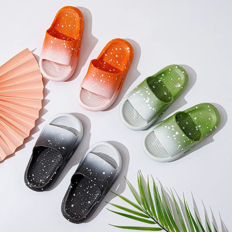 Gradient coloured PVC summer slippers for children on a non-slip sole.