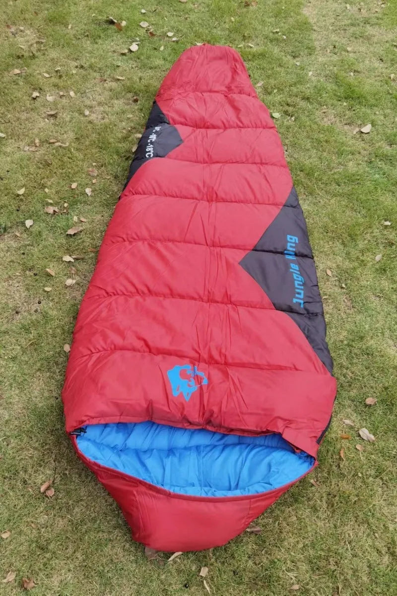 Mummy-style outdoor sleeping bag in army green with compression storage bag for camping