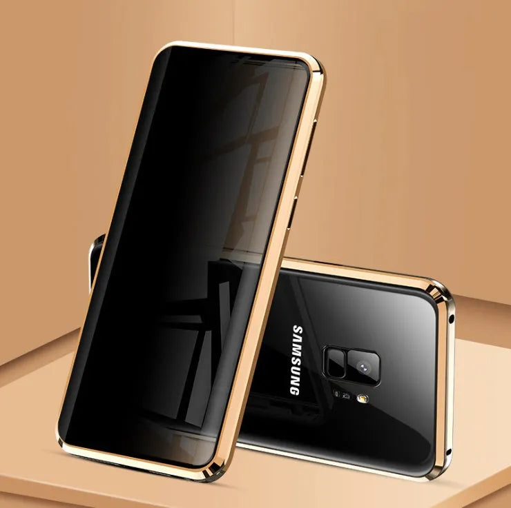 Anti-peeping magnetic clamshell phone case for Samsung Galaxy in black with privacy screen protection