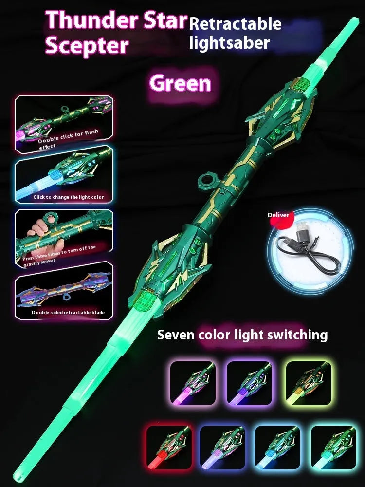 Thunder Flame double-edged retractable laser toy knife in ABS plastic, educational Children's Day gift, multiple colour styles