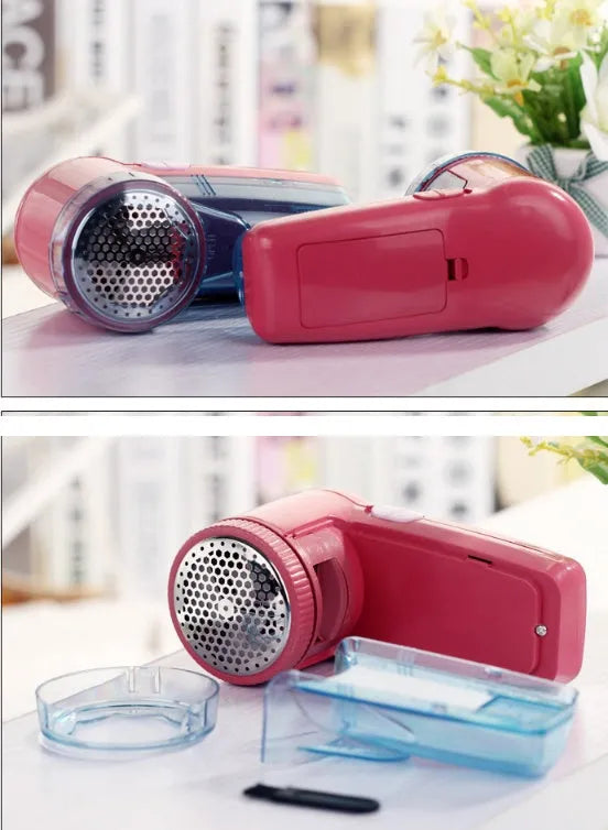 Compact handheld electric lint remover depiller with plastic housing and stainless steel blades