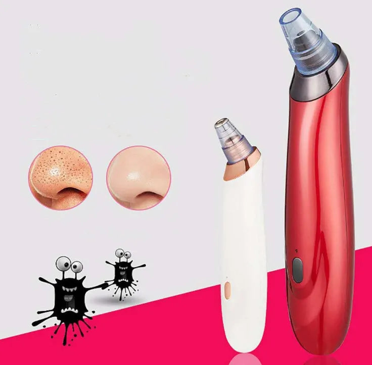 Handheld electric blackhead extractor tool with multiple nozzle tips in black colour
