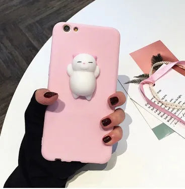 Soft silicone iPhone case with 3D cartoon cat design in blue colour